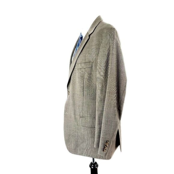 Joe Joseph Abboud Wool 2 Button Blazer 42R Beige Nailshead Jacket - Picture 4 of 10